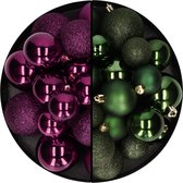 Kerstballen 60x stuks - mix donkergroen/paars - 4-5-6 cm - kunststof - kerstversiering