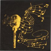 Santex muziek thema feest servetten - 20x stuks - 25 x 25 cm - papier - zwart/goud