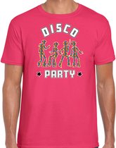 Bellatio Decorations disco verkleed t-shirt heren - jaren 80 feest outfit - disco party - roze XXL
