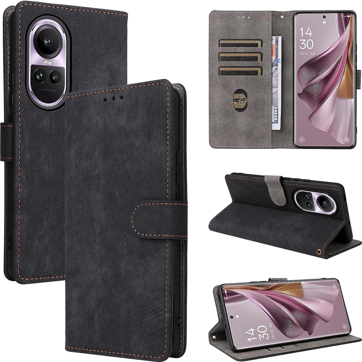 Geschikt voor Oppo Reno 10 / 10 Pro - Magnetisch - Schokabsorberend - Book Case Hoesje - Zwart