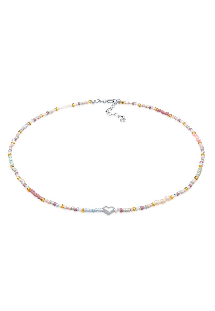 Elli - Halsketting - Dames Choker glazen kralen hart trend in 925 sterling zilver verguld - Dames