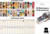 Bob Online™ - 28 Stuks - Mini Vintage Boekenleggers - 28 Verschillende Ontwerpen - (L) 11,5 cm x (B) 3,5 cm - Karton/Papier - 28 Pieces – Mini Vintage Bookmarks – 28 Different Designs