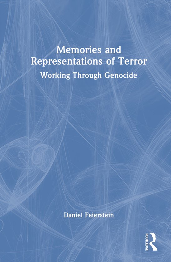 Boekomslag 'Memories and Representations of Terror' door Daniel Feierstein op een blauwe achtergrond met abstracte lijnen.