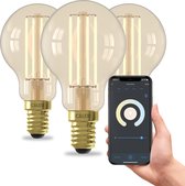 Calex Slimme Lamp - Set van 3 stuks - Wifi LED Filament Verlichting - E14 - Smart Lichtbron Goud - Dimbaar - Warm Wit licht - 4,9W