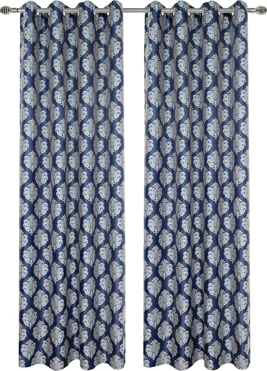 Kant en klaar Gordijn - Met ringen - 140x240 cm - Blauw/Zilver Grijs