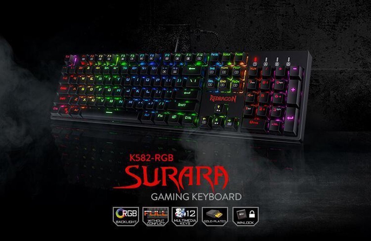 Redragon Surara K582 RGB Gaming Toetsenbord - Perfect Voor Gaming & Casual - Met Numpad - Mechanisch