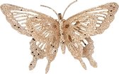 Cosy & Trendy Kerstboomversiering - vlinder - goud glitter - op clip 15 cm - Kerstversiering en kerstdecoratie