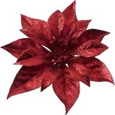 1x Décoration de Décorations pour sapins de Noël fleur sur clip poinsettia rouge 18 cm - Figurines de Noël - Décorations de Noël rouges