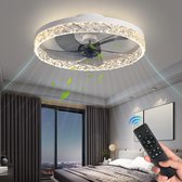 Kristallen Ventilator Lamp - Smart Lamp - 6 Standen Ventilator - Goud - Dimbaar met App - Plafondventilator