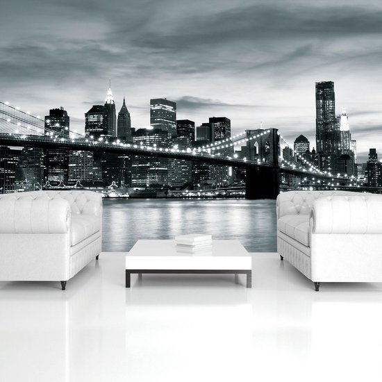 Fotobehang - Vlies Behang - Brooklyn Bridge in New York Stad - 312 x 219 cm