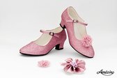 Prinsessenschoen-hakschoen-meisje-prinses-schoen-glitterschoen-roze-dusty pink-pumps-gespschoen-verkleedschoen-bruids accessoire-hakken-(mt 30)