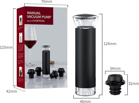 Pompe à vide acier inoxydable noire avec 1 bouchon - Accessoires vin - Vacu  Vin