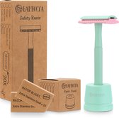 Safety Razor + Houder + 20 Scheermesjes Bamboe Milieuvriendelijk Set - Minty Pink