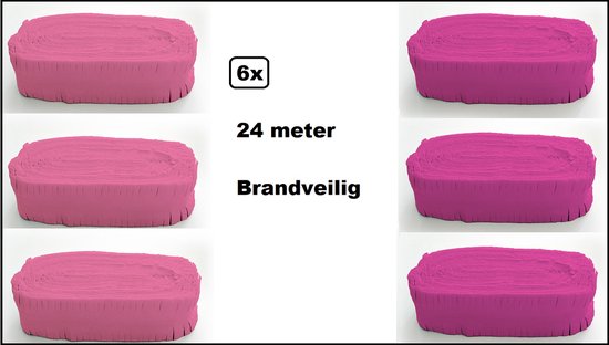 Foto: 6x crepe guirlande brandveilig pink en licht roze 24 meter brandveilig verjaardag vlaglijn festival thema feest carnaval optocht
