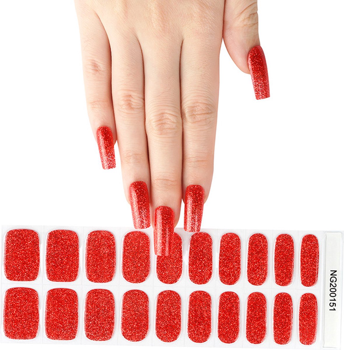 Goedkoopste Gel Nail Wraps – Gel Nagel Wraps – Gel Nail Stickers – Gel Nagel Folie - UV lamp - Glitter Red