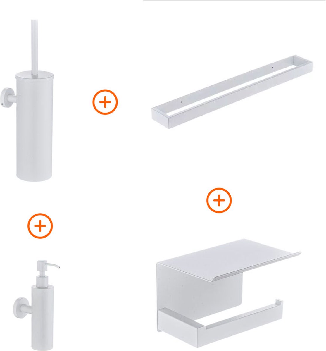 Toilet accessoires set Mat wit design met beugel en zeepdispenser