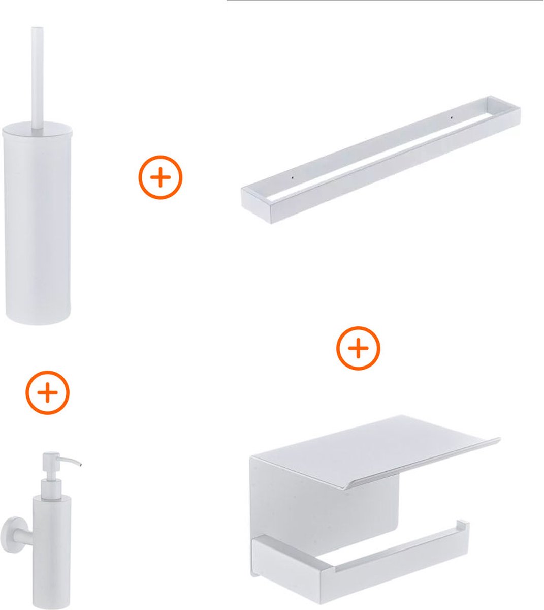 Toilet accessoires set Mat wit exclusief met beugel en zeepdispenser