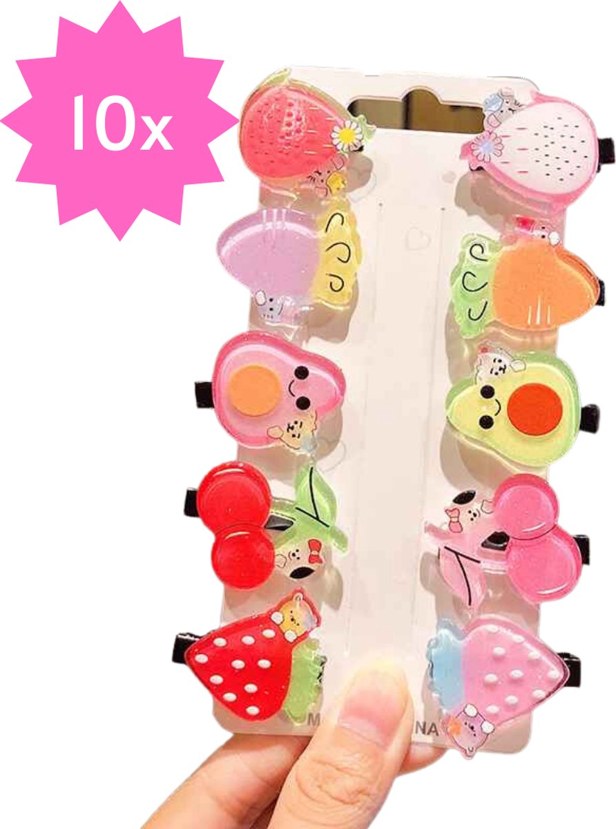 Haarclipjes voor Meisjes - 10 Haarspeldjes met Fruit & Avocado's - Vrolijke Haar Accessoires