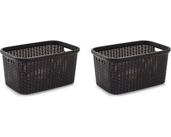 Plasticforte rotan wasmand - 3x stuks - 35 liter - bruin - kunststof - badkamer - 53 x 36 x 26 cm