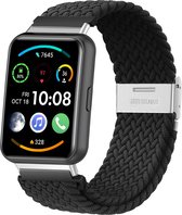 Nylon Smartwatch bandje - Geschikt voor Huawei Watch Fit 2 gevlochten bandje - zwart - Strap-it Horlogeband / Polsband / Armband