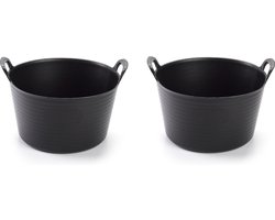 Plasticforte flexibele emmer / kuip - 2x stuks - zwart - kunststof - rond - 15 liter - 24 x 24 x 15 cm - wasmanden - tuinafval - speelgoed