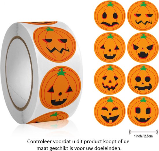 Rouleau de 500 stickers Citrouille - 2,5 cm de diamètre - Citrouille d'Halloween - Effrayant - Décoration - Décoration - Anniversaire