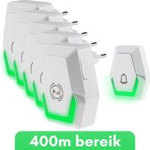 ZAAK. Draadloze Deurbel Pilota Porta met 5 ontvangers - 400 meter bereik - Ontvangers op netstroom - IP55 Waterdicht - 39 Melodieën - Wit