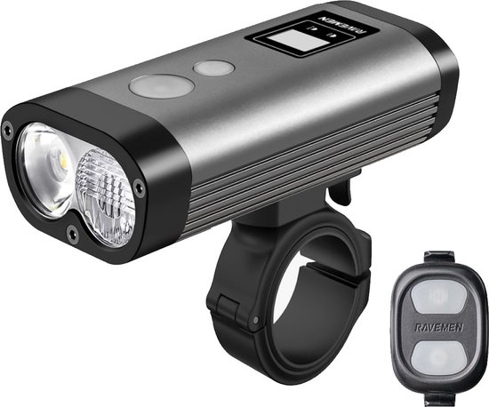 Ravemen PR2000 fiets koplamp USB oplaadbaar DuaLens HiLo beam met display, draadloze afstandsbediening en powerbankfunctie – 2000 lumen