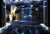 Fotobehang - Vlies Behang - Waterval door Open Deuren 3D - 254 x 184 cm (lengte x hoogte)