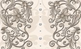 Fotobehang - Vlies Behang - Luxe Beige Bloemen Patroon - 312 x 219 cm