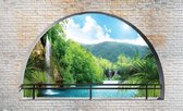 Fotobehang - Vlies Behang - 3D Uitzicht op de Waterval en het Meer - 254 x 184 cm