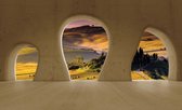 Fotobehang - Vlies Behang - 3D Toscane door de Betonnen Ramen - 208 x 146 cm