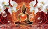 Fotobehang - Vlies Behang - Boeddha - Boedha - Buddha - Budha - Orchidee - Zen - 312 x 219 cm