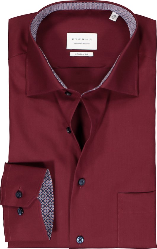 ETERNA modern fit overhemd - popeline - rood (contrast) - Strijkvrij - Boordmaat: 38