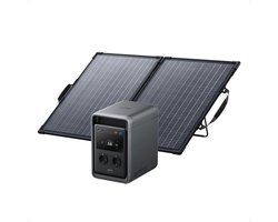 Anker SOLIX S2000 Portable Power Station with 100W Bifacial Solar Panel - Zonnegenerator met 2010Wh LiFePO4-batterij - 1500W continu vermogen - 3000W piekvermogen - UPS <10ms en 100W zonnepaneel