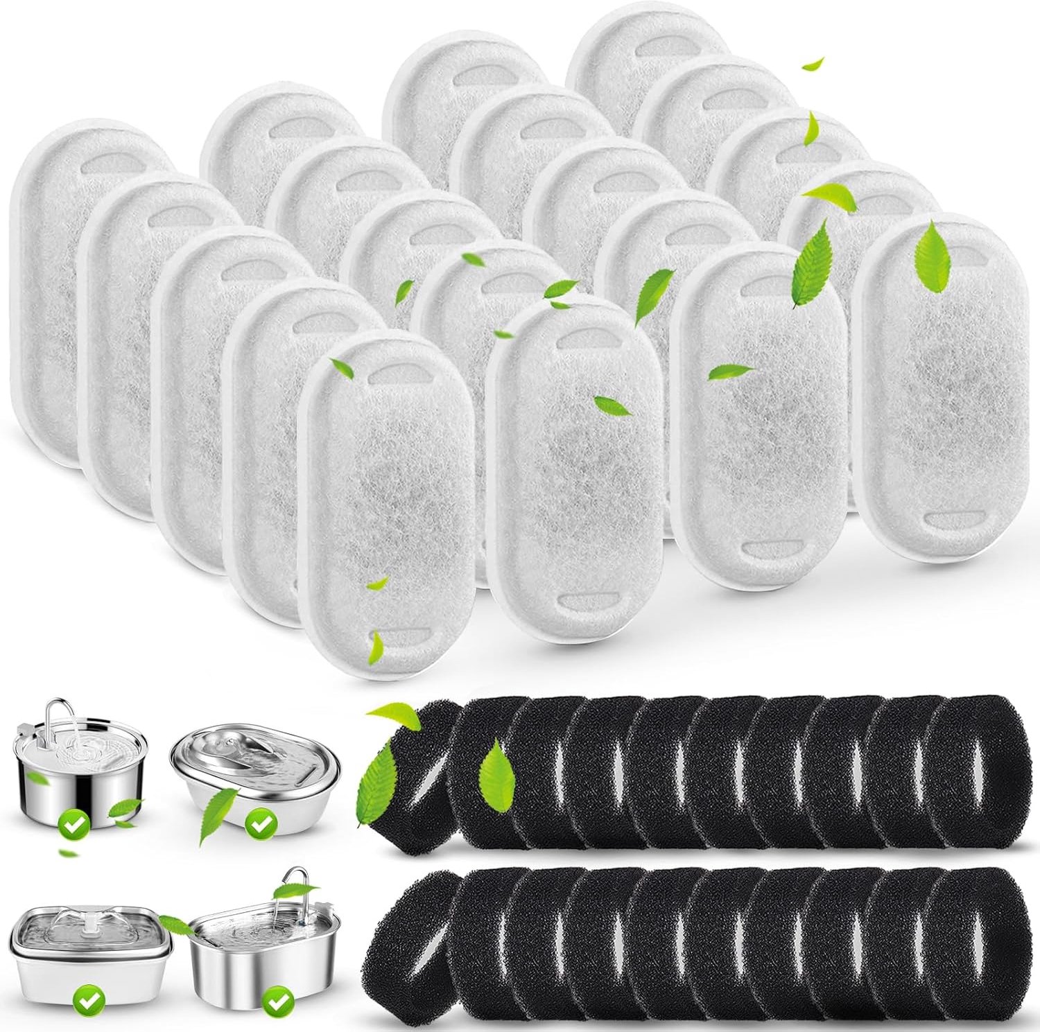 40 Stuks Filters Drinkfontein Kat - 20 Katten Fontein Filters En 20 Pompsponzen- Filter Kattenfontein - Filter Patronen Voor Waterdispensers Voor Huisdieren - Waterfontein Kat Accessoires -eenvoudig te installeren en te reinigen -Sponsfilter