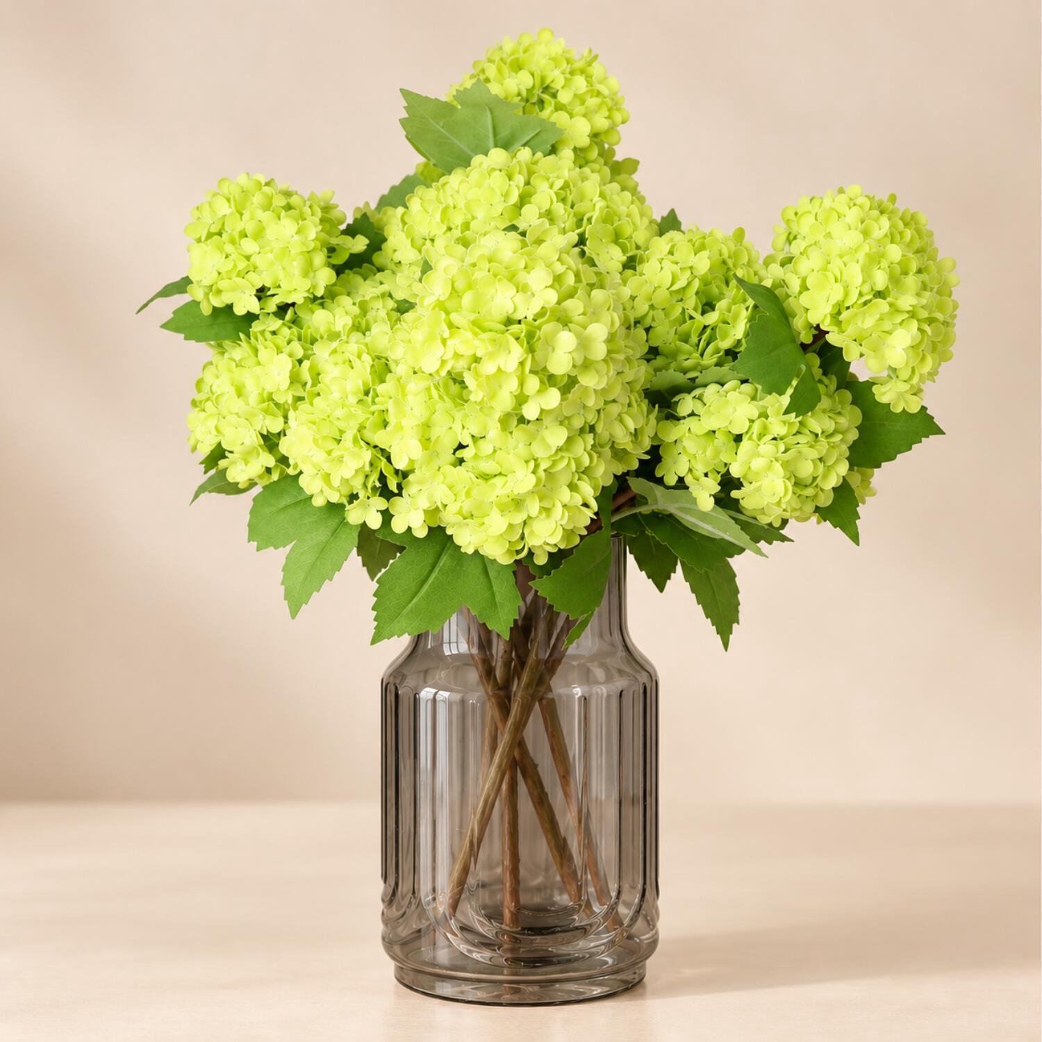 Bellatio Design Kunstbloem Viburnum / sneeuwbal - 8x - 30 cm - groen - losse steel - kunst zijdebloemen