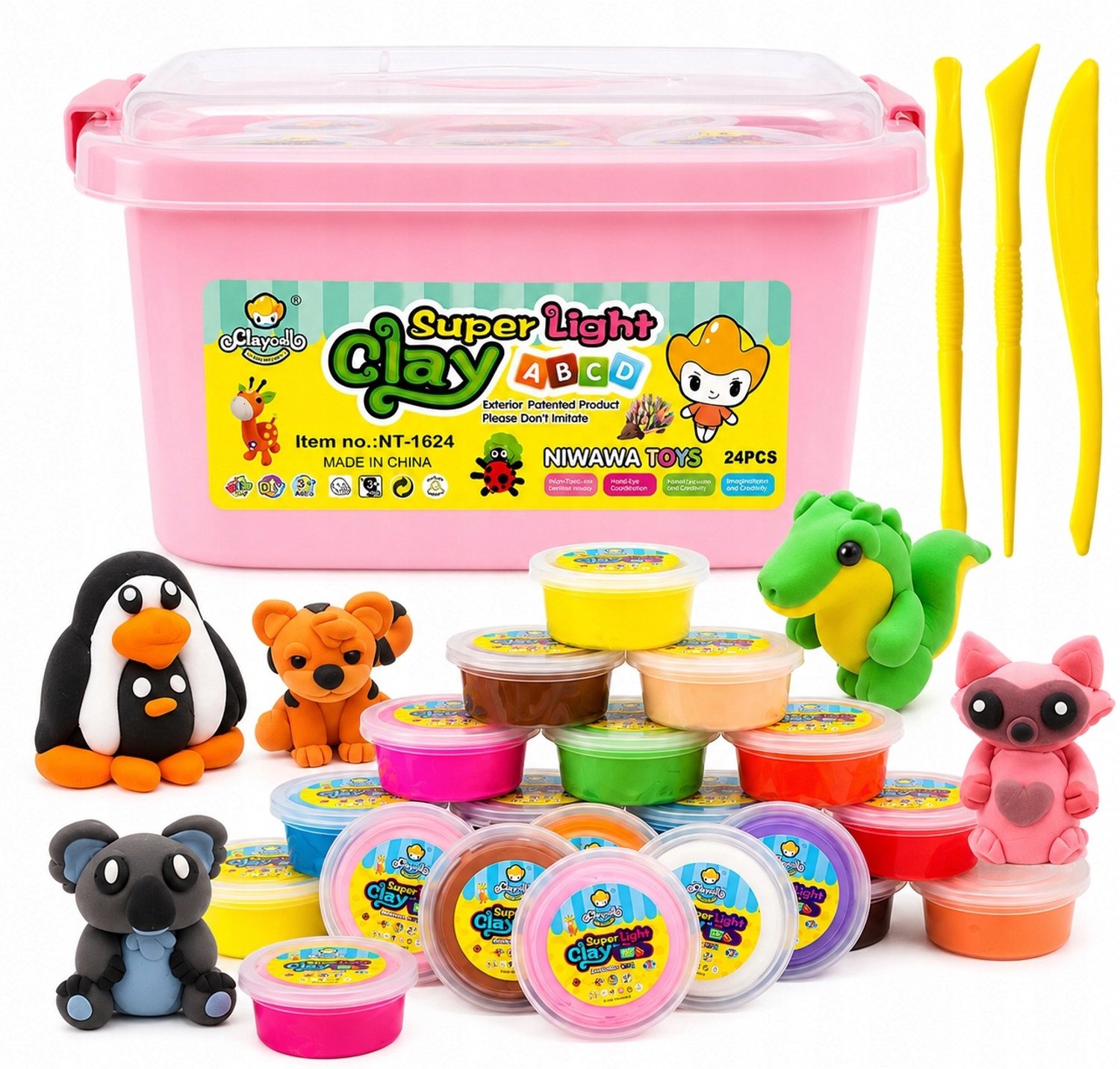Kleurrijke Klei Set 24 Kleuren met Accessoires en Koffer