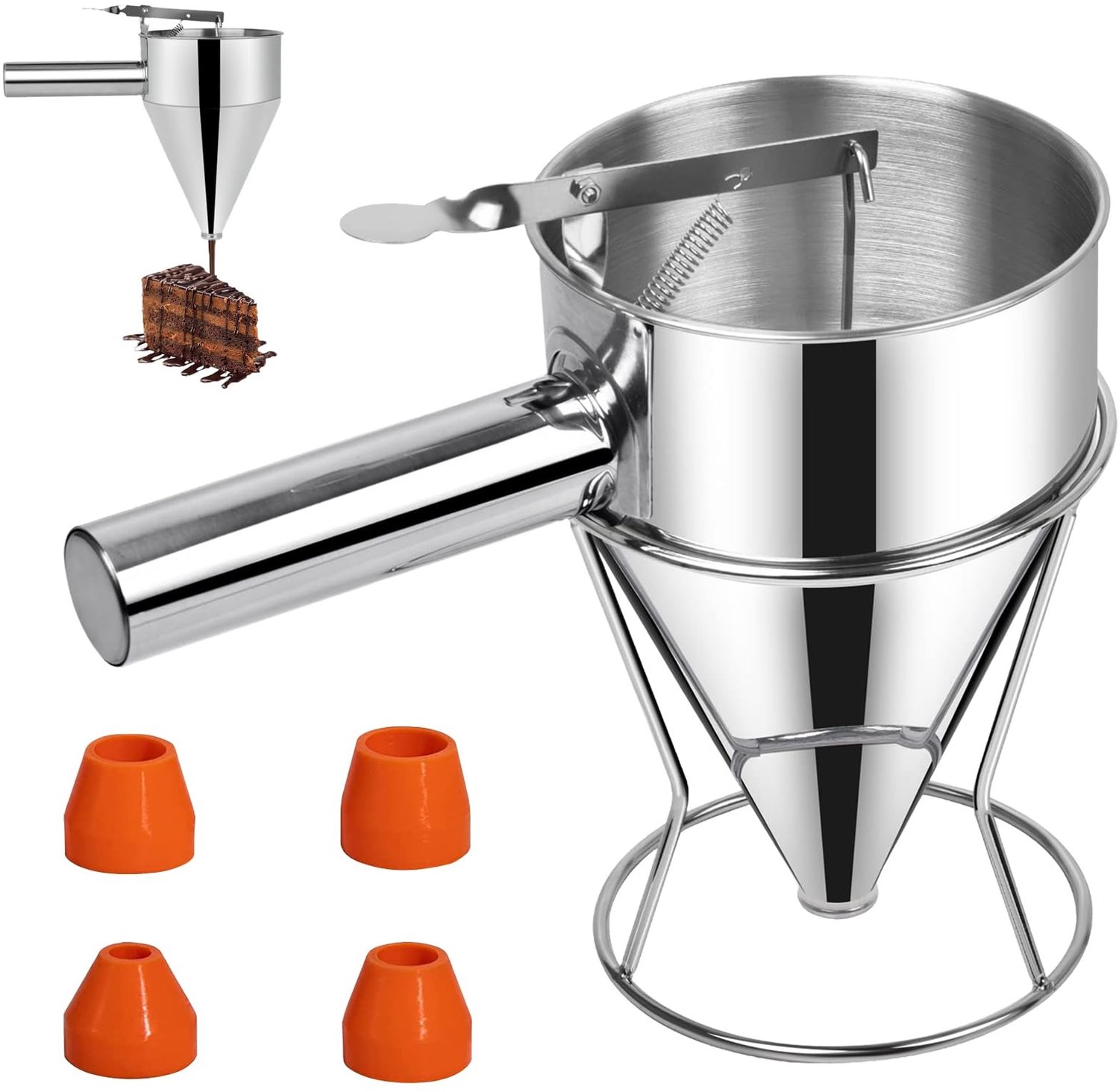 Famanu – Pancake Dough Dispenser, 1200 ml, RVS met 4 Siliconen Mondstukken