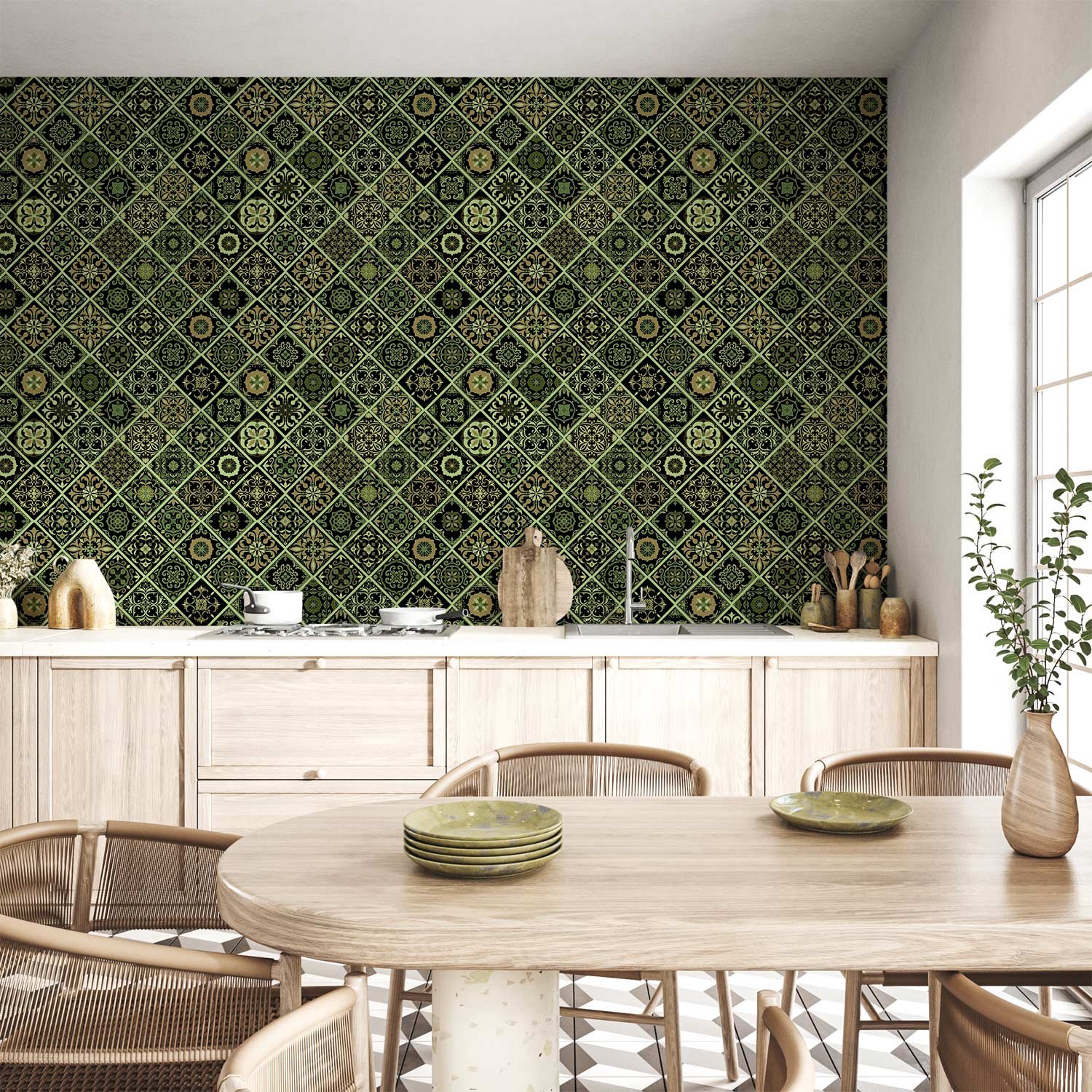 Behang - Olive Mosaic