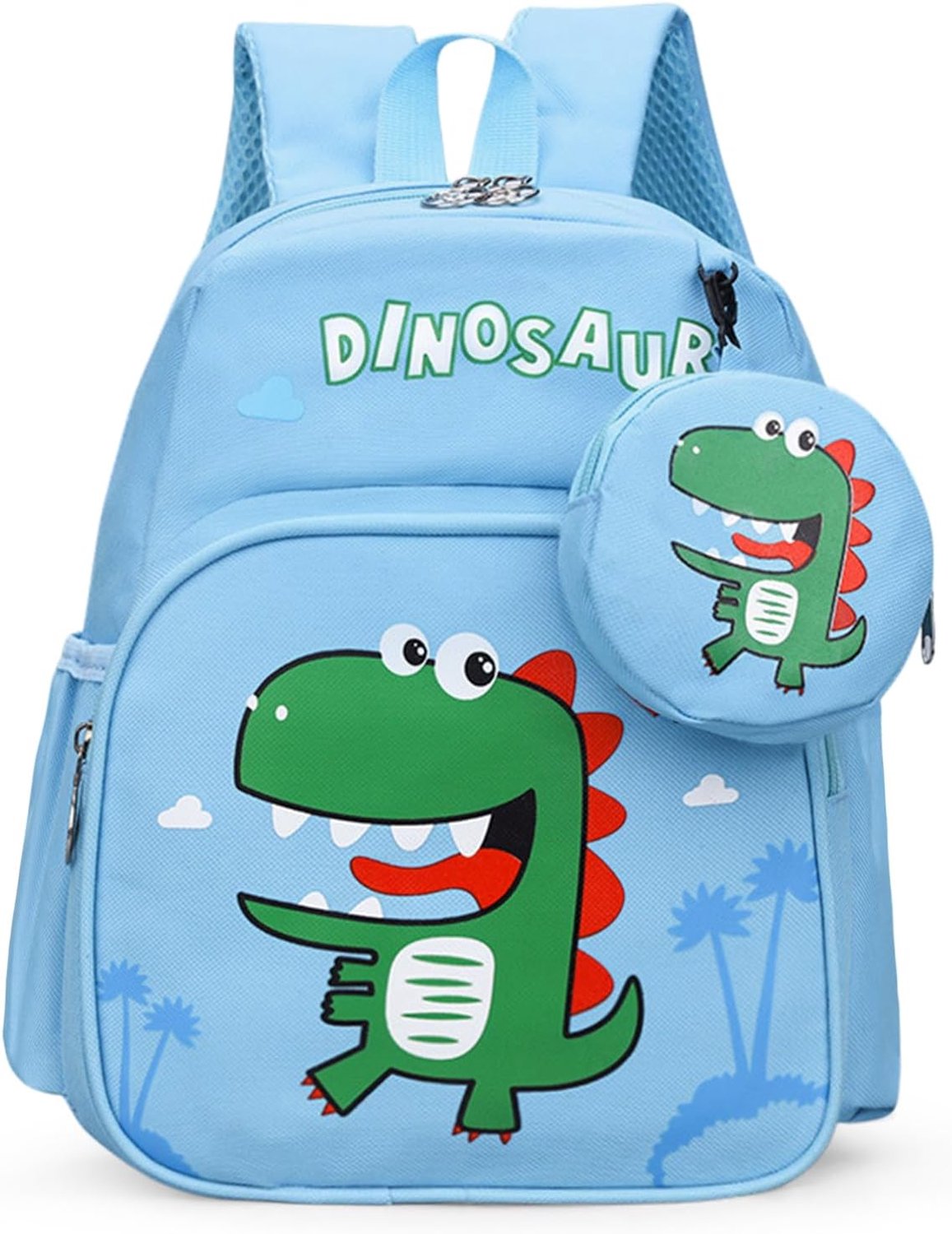Kinderrugzak voor kleuterschool met dino - Peuterrugzak met dinosaurus - Schooltas voor jonge kinderen - Oxford stof met ritsvakken - Afneembare portemonnee - Blauw - 30 x 14 x 23 cm