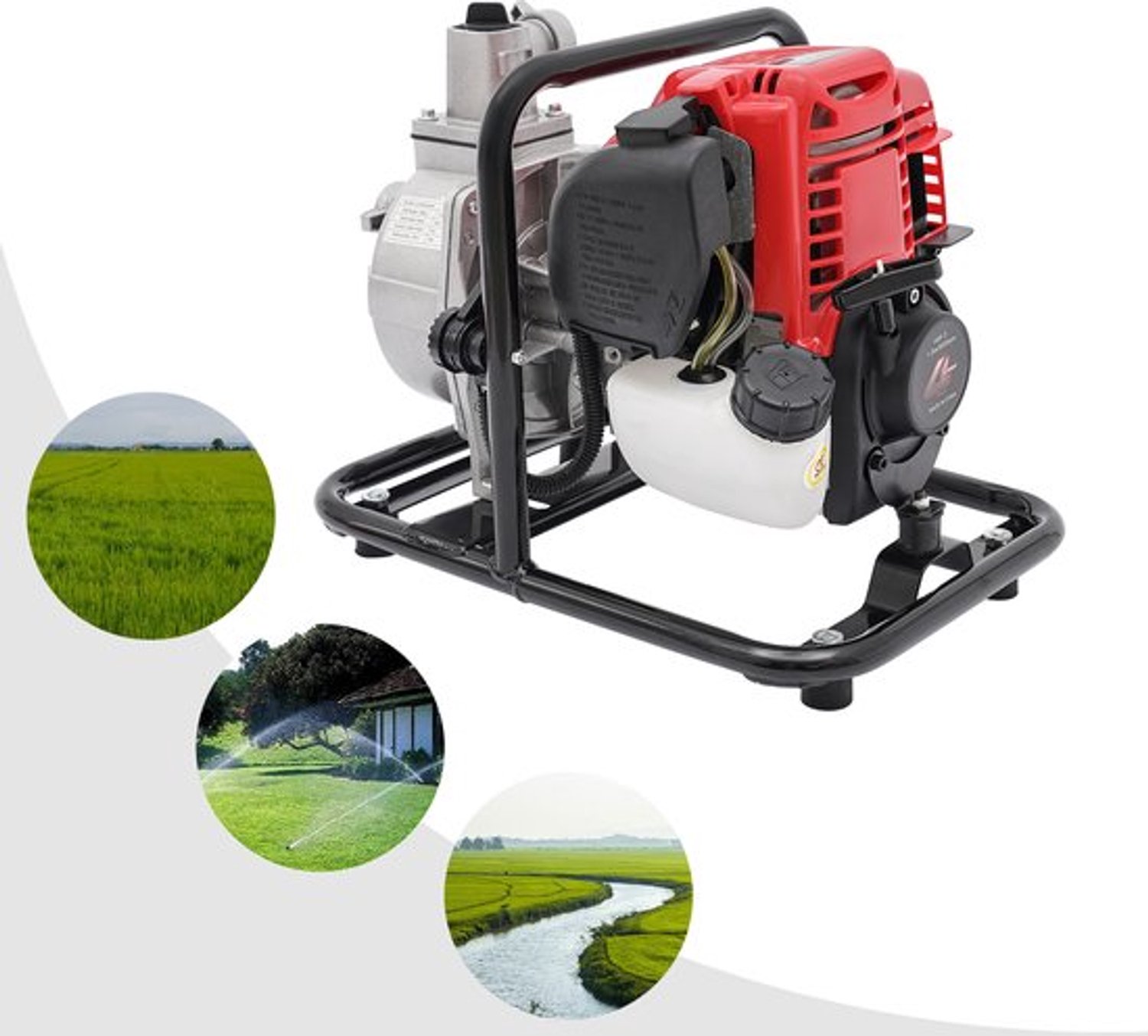 Benzine Waterpomp Draagbaar - 1,2 kW Motor - 135 Liter Per Minuut - 38 cc Cilinderinhoud - Aluminium En Koolstofstaal - Voor Irrigatie En Drainage