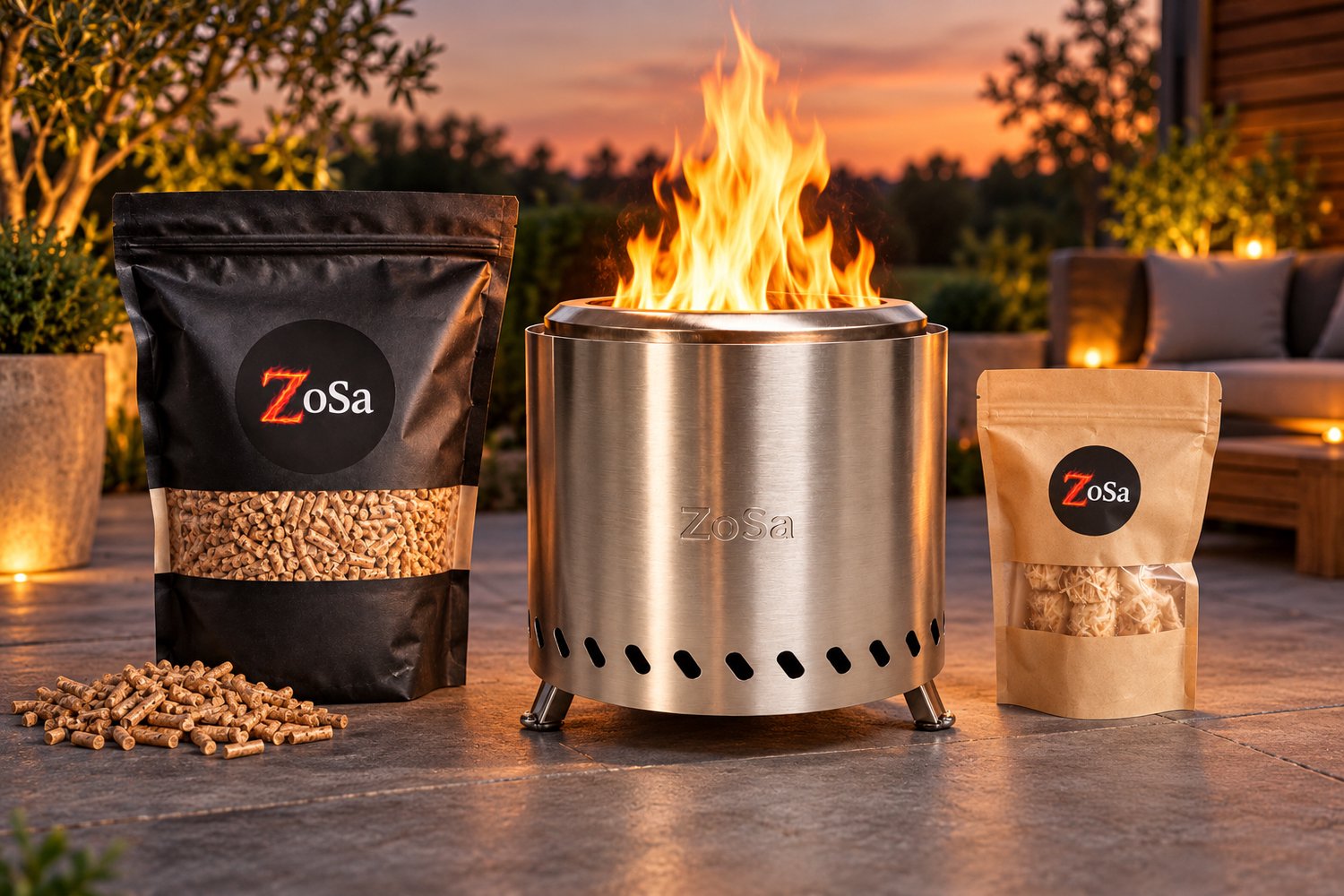 ZoSa™ Smokeless Firepit - Startpakket - Rookloze Vuurkorf + Houtpellets + Aanmaakwokkels | Compleet Cadeaupakket