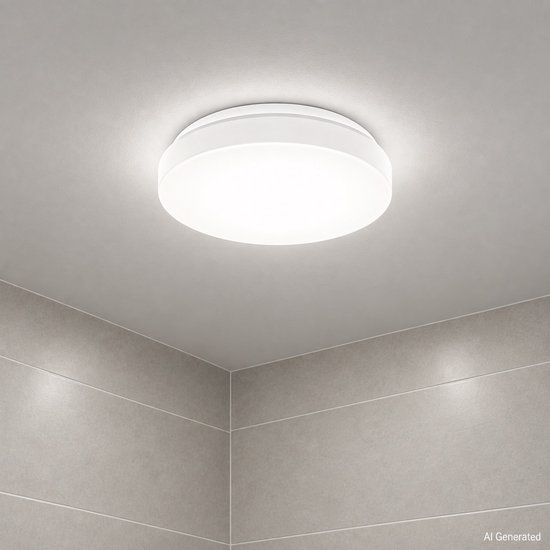 Ronde, witte LED badkamerplafonnier met een diameter van 22cm, warm wit licht, IP44.