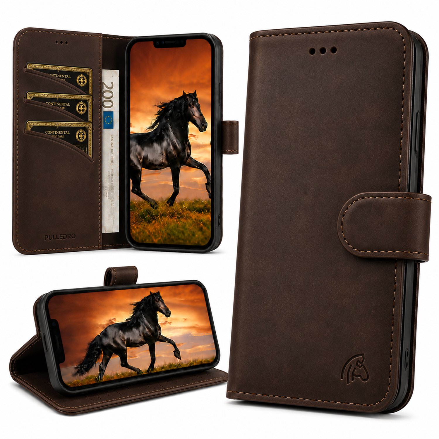 Pulledro geschikt voor iPhone 17 Pro / iPhone 18 Pro Lederen BookCase - Echt Leer - Antic Coffee