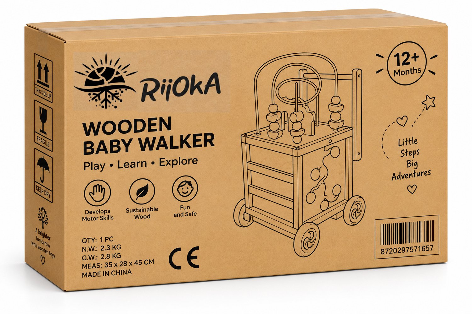 Rijoka Loopwagen Kubus Hout - Baby walker voor 1 jaar - Educatieve looptrainer - Multicolor – foto 5