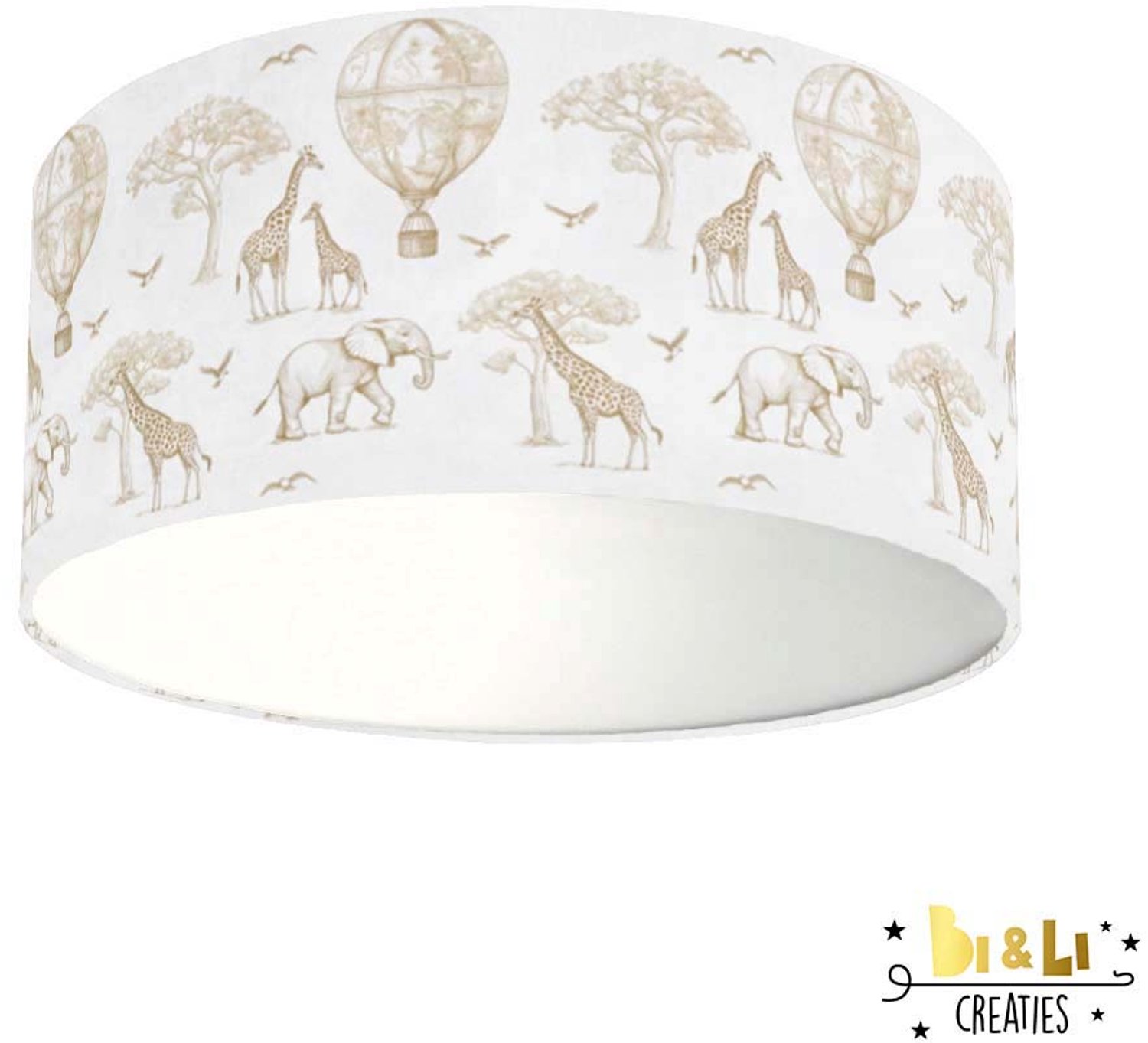 Plafondlamp Toile du jouy Giraf en Olifant-sfeerverlichting-incl diffuser-kinderkamer-luchtballon-incl plafondfitting-giraf
