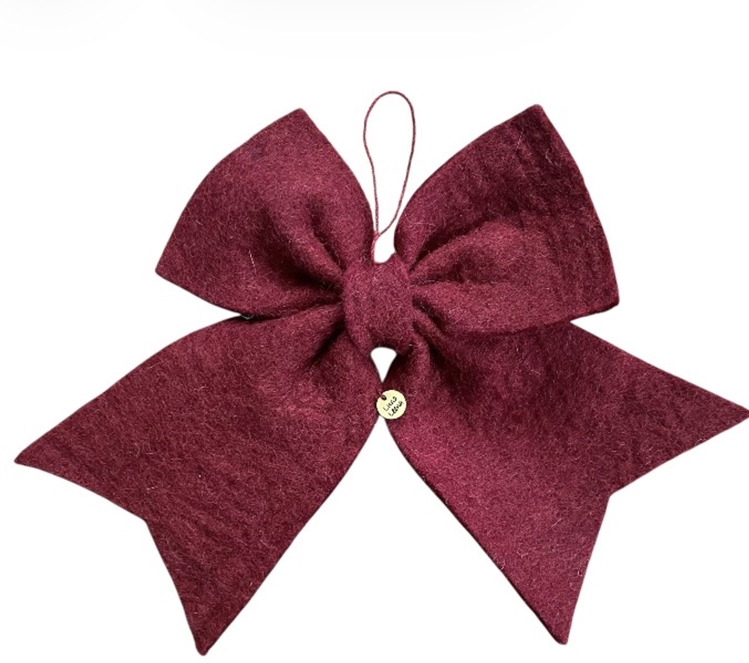 Luna-Leena grote strik voor in kerstboom - bordeaux red met subtiel glitter - wol vilt - L19x27cm - hand gemaakt in Nepal - feestelijk kerststrik - kerstboomhanger - kerstdecoratie - large bow tree - hangdecoratie strik
