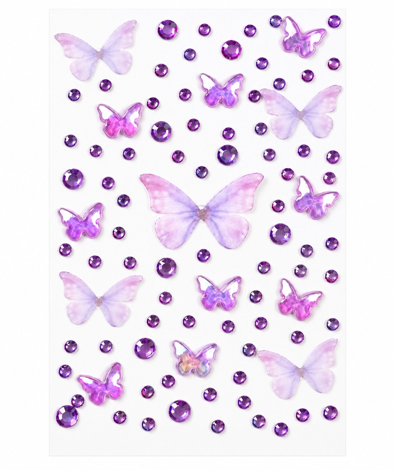 Face & Body Jewels Paars Vlinders Diamanten [Dots Strass Steentjes met Zelfklevend Plaklaag - Sticker Diamantjes voor Lichaam en Gezicht - Festival Tattoo Set Outfit Glitter - Juwelen Rhinestones Rhine stones - Plak Diamantjes]