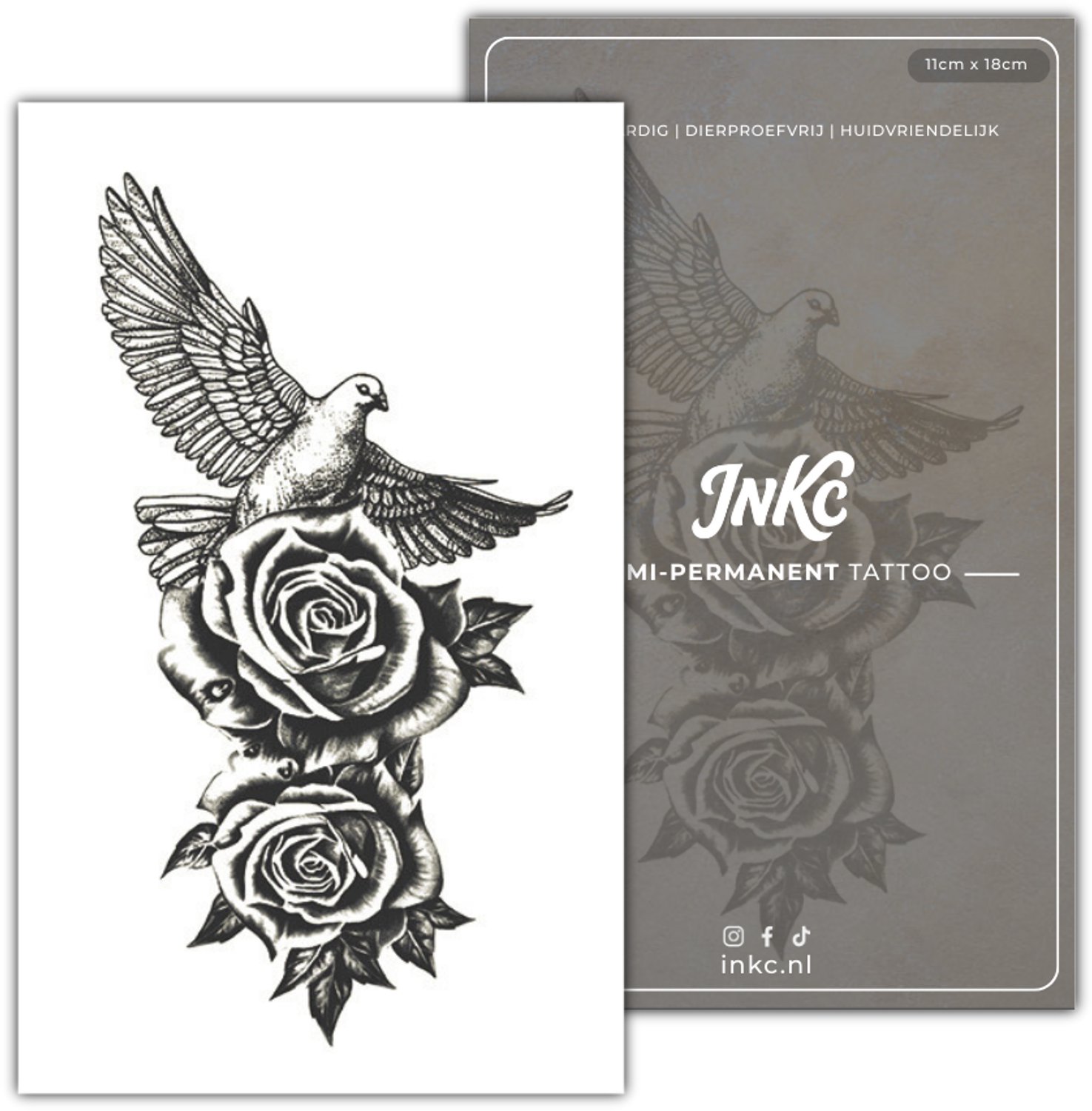 INKC - Tijdelijke Tattoo - Duivenroos - Nep Tattoo - Plak Tattoos - Blijft tot 2 weken - 11 x 18cm